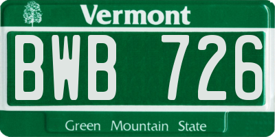 VT license plate BWB726