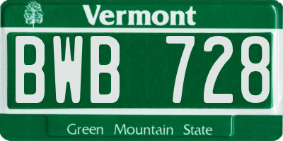 VT license plate BWB728
