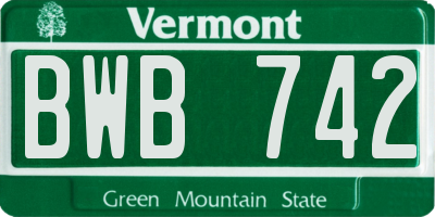 VT license plate BWB742