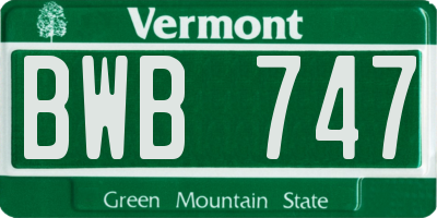VT license plate BWB747