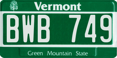 VT license plate BWB749