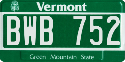 VT license plate BWB752