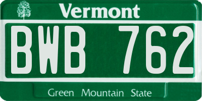 VT license plate BWB762