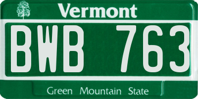 VT license plate BWB763