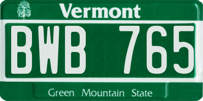 VT license plate BWB765