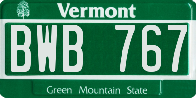 VT license plate BWB767