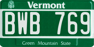VT license plate BWB769