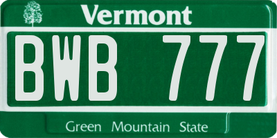 VT license plate BWB777