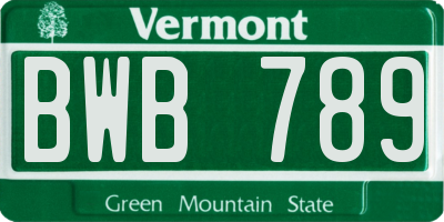 VT license plate BWB789
