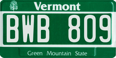 VT license plate BWB809