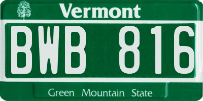 VT license plate BWB816