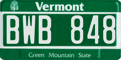 VT license plate BWB848