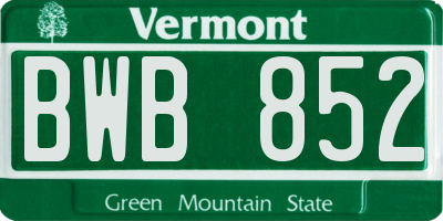 VT license plate BWB852