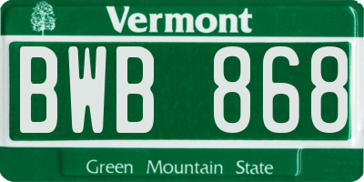 VT license plate BWB868