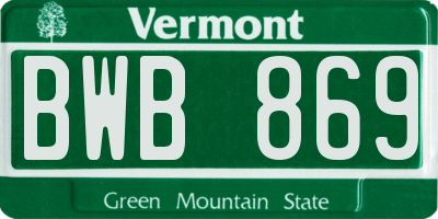 VT license plate BWB869