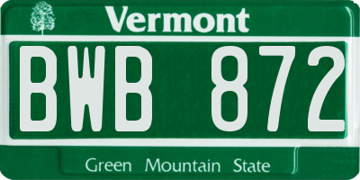 VT license plate BWB872