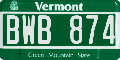 VT license plate BWB874