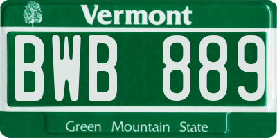VT license plate BWB889