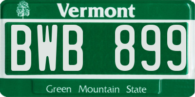 VT license plate BWB899