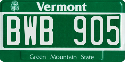 VT license plate BWB905