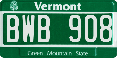 VT license plate BWB908