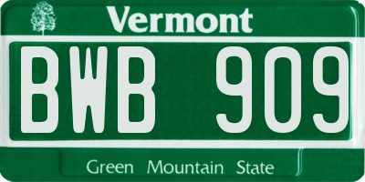 VT license plate BWB909