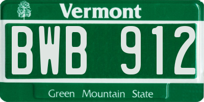 VT license plate BWB912