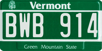 VT license plate BWB914