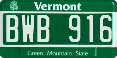 VT license plate BWB916