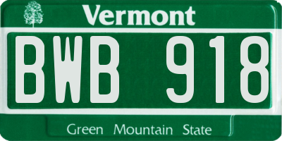VT license plate BWB918