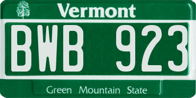 VT license plate BWB923