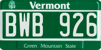VT license plate BWB926