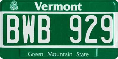 VT license plate BWB929