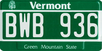 VT license plate BWB936