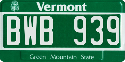 VT license plate BWB939