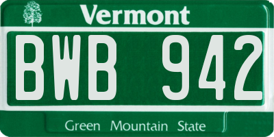 VT license plate BWB942