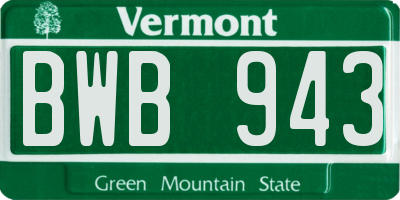 VT license plate BWB943