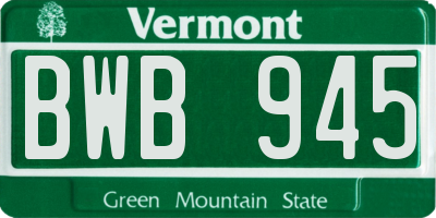 VT license plate BWB945