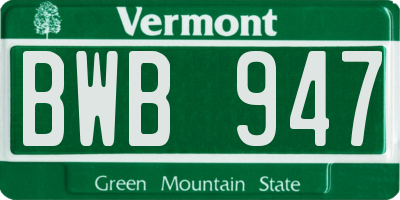 VT license plate BWB947
