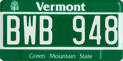 VT license plate BWB948