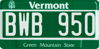 VT license plate BWB950