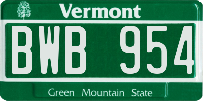 VT license plate BWB954