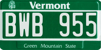 VT license plate BWB955
