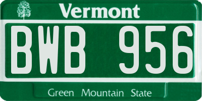 VT license plate BWB956