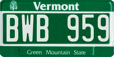 VT license plate BWB959
