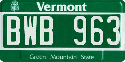 VT license plate BWB963