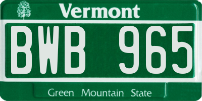 VT license plate BWB965