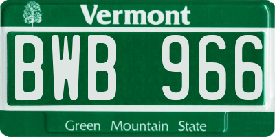VT license plate BWB966