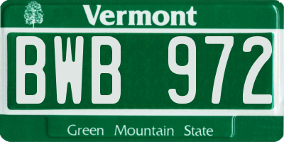 VT license plate BWB972