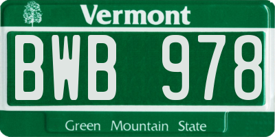VT license plate BWB978